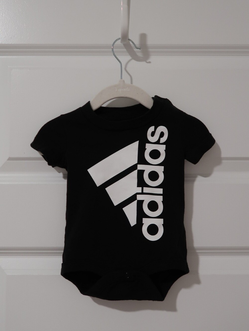 Adidas Baby Onesie Bodysuit In Black With Bold White Logo In Size 3 Months